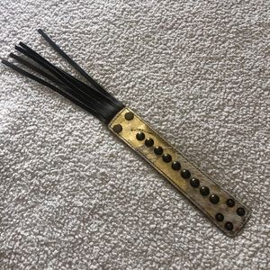 Cowhide Fringe Leather Gold Acidwash Cuff Bracelet